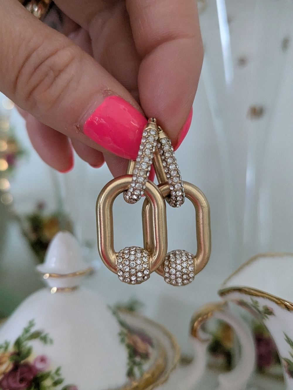 ✨Banana Republic Gold Pave Link Drop Earrings - Hoops Women's Jewelry Convertib